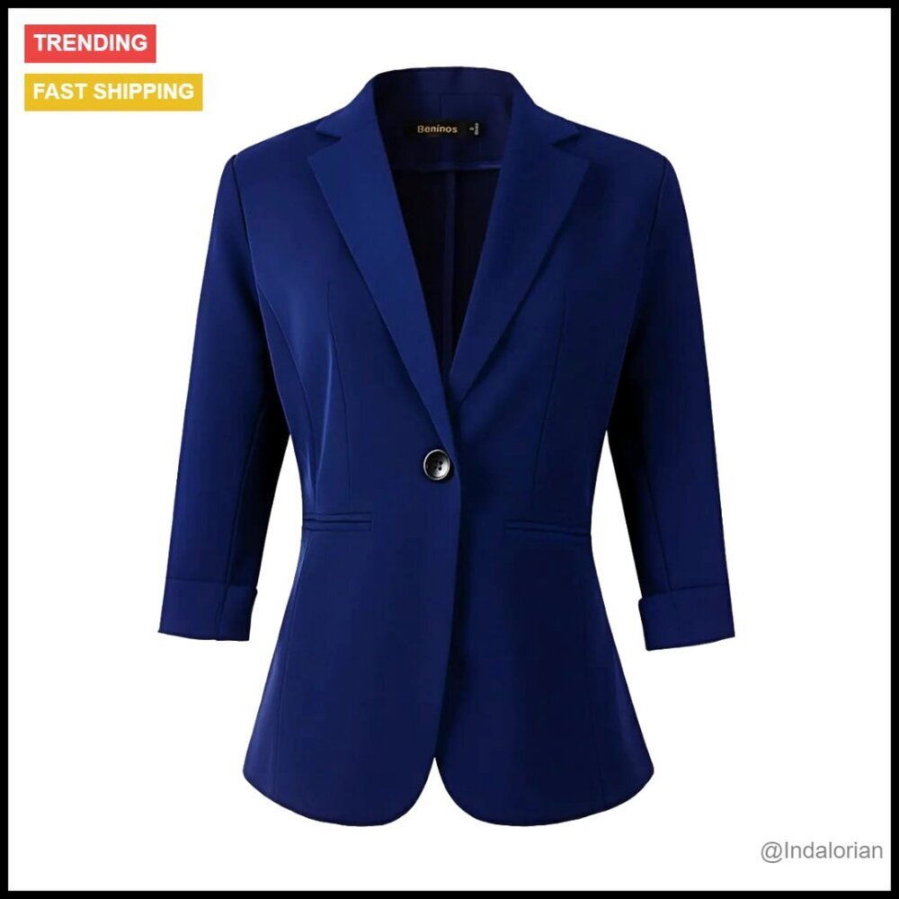 Lightweight 3/4 Sleeve Blazer Tailored Fit Office Work Jacket Modern Chic
